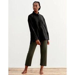 $170 Aday Relax I m Flax Stretch Linen Shirt Black size M EUC